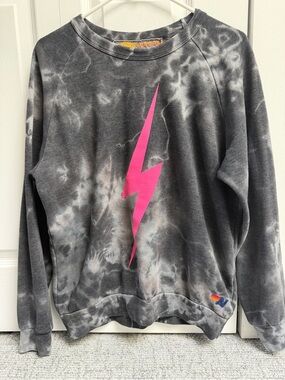 Aviator Nation Tie-Dye Black & Pink Lightning Graphic Sweater